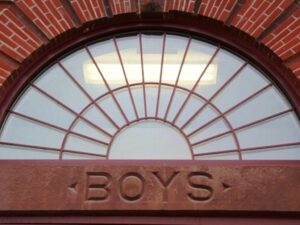 Detail of an arched window on The Academy School.