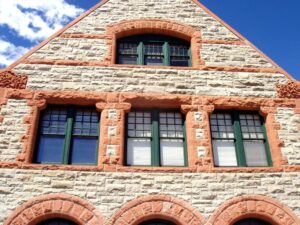 Various finished windows on the Cheyenne Depot.