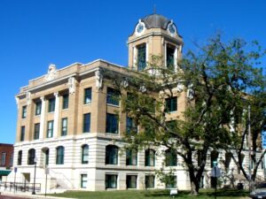 An angle view of the Historic Cooke County Courthouse.