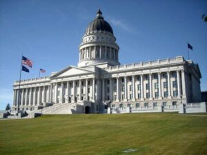 Exterior view of the Utah State Capitol building.