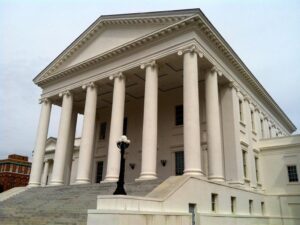 Exterior view of the Virginia State Capitol.