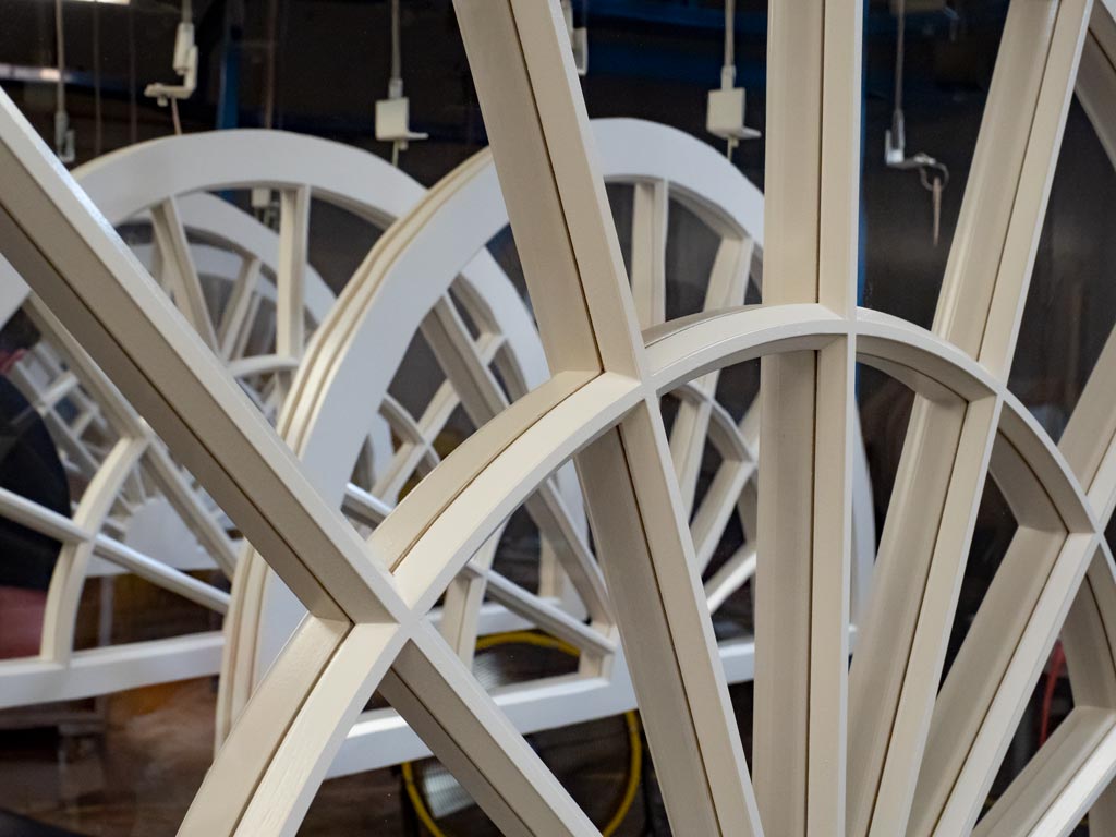 Historic windows in the factory before installation.