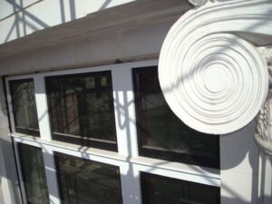 Replica windows installed on the Meridian City Hall.