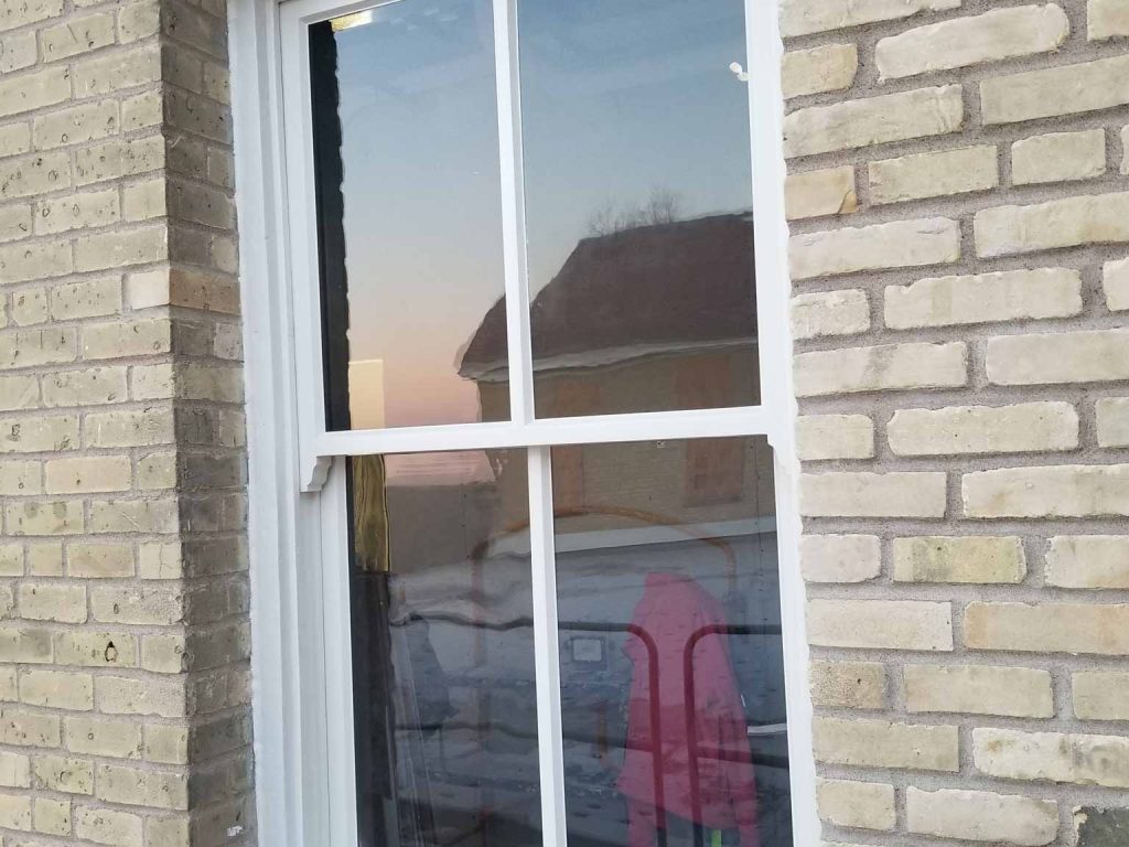 Detail outside view of a restored window installed in the barracks at Fort Snelling in St. Paul, Minnesota.