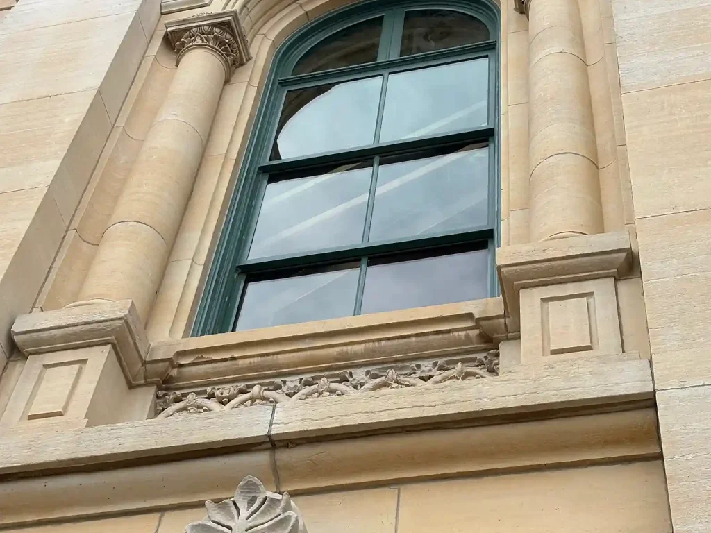 Detail of a window on the Illinois State Capitol building after restoration.