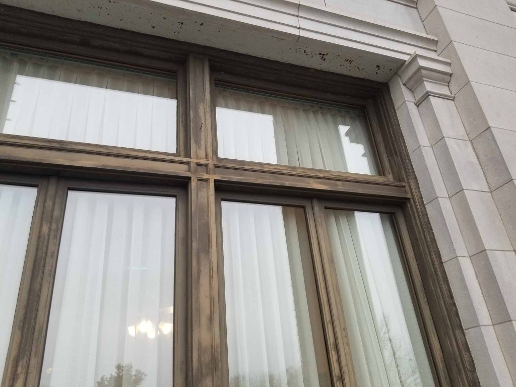 Close view of a window prior to restoration.