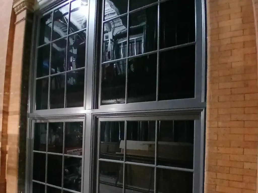 Close-up of a finished window opening at the Milwaukee Repertory Theater.