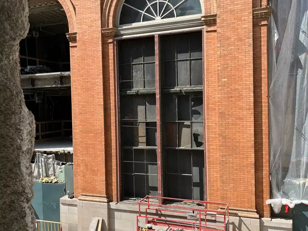 An unfinished window opening at the Milwaukee Repertory Theater prior to restoration.