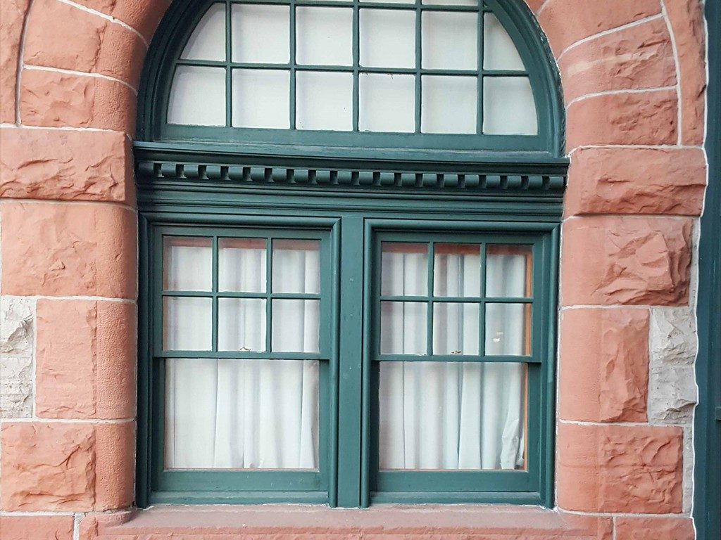 A finished window installed on the Cheyenne Depot.