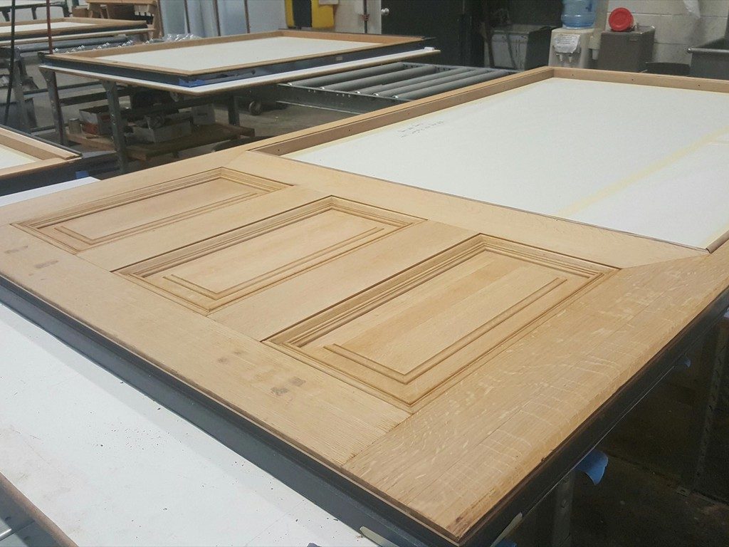 An unfinished window frame.