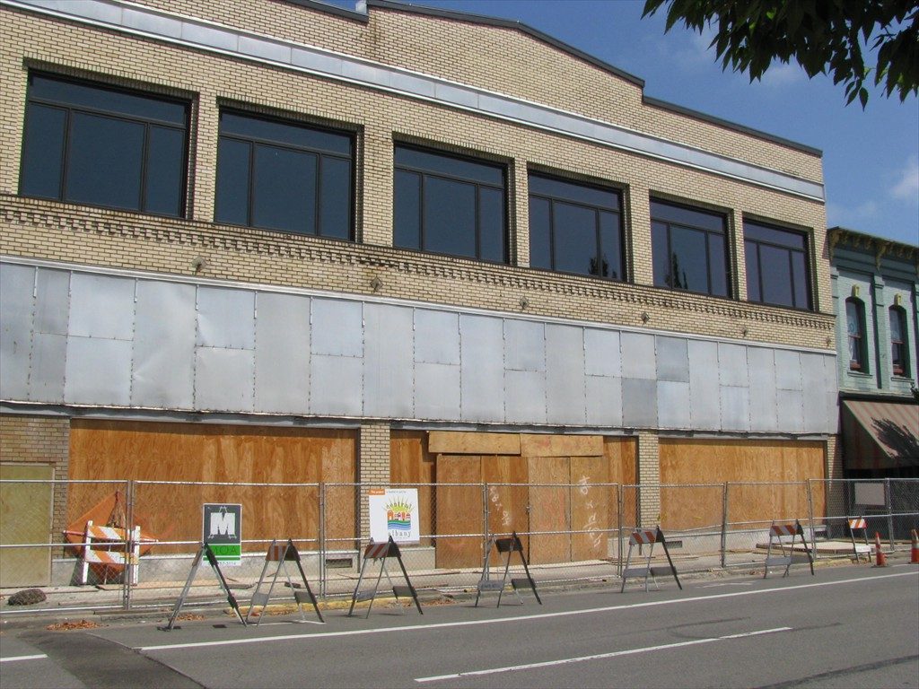 The exterior of the J.C. Penny Building under construction.