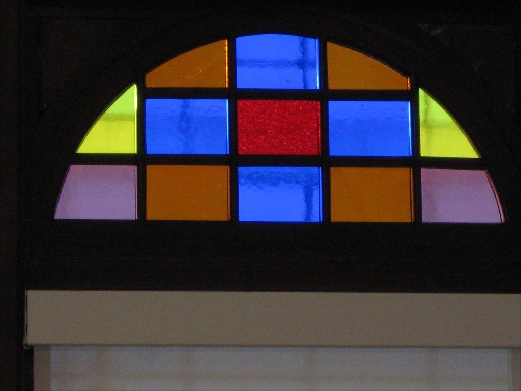 A restored stained glass installed on the Knox County Courthouse.
