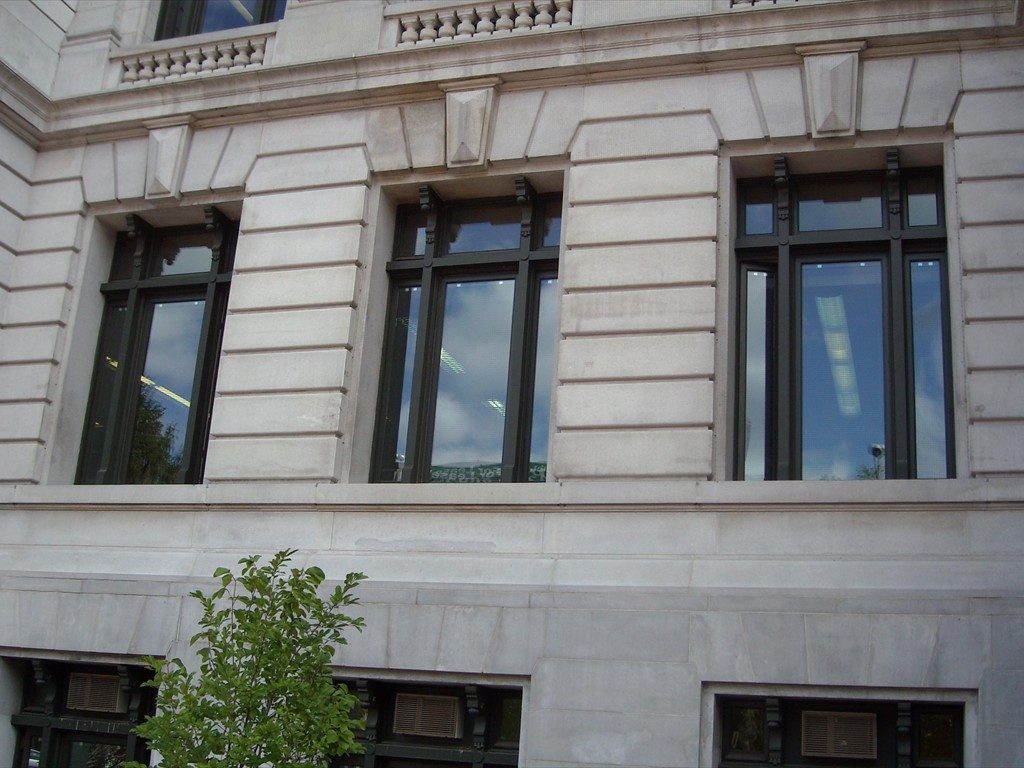 Various windows on Newark City Hall after restoration.