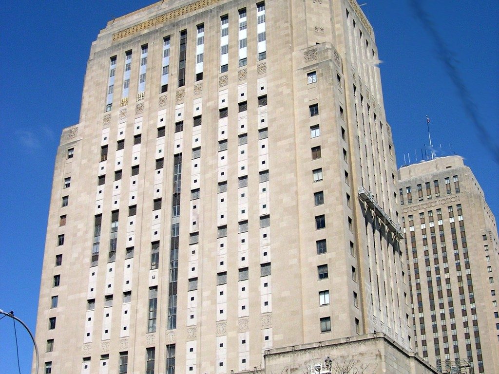 The exterior of the Jackson County Courthouse in Kansas City prior to restoration.