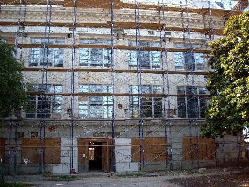 The exterior of Meridian City Hall during construction.