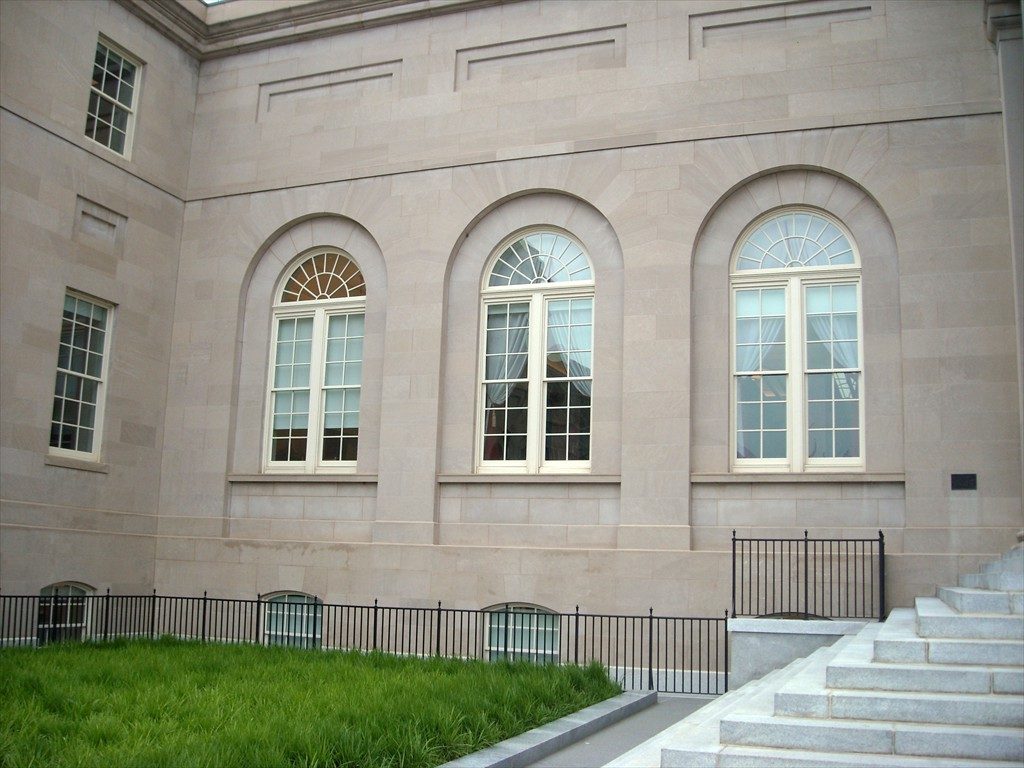 Various restored windows installed on the DC Court of Appeals building.