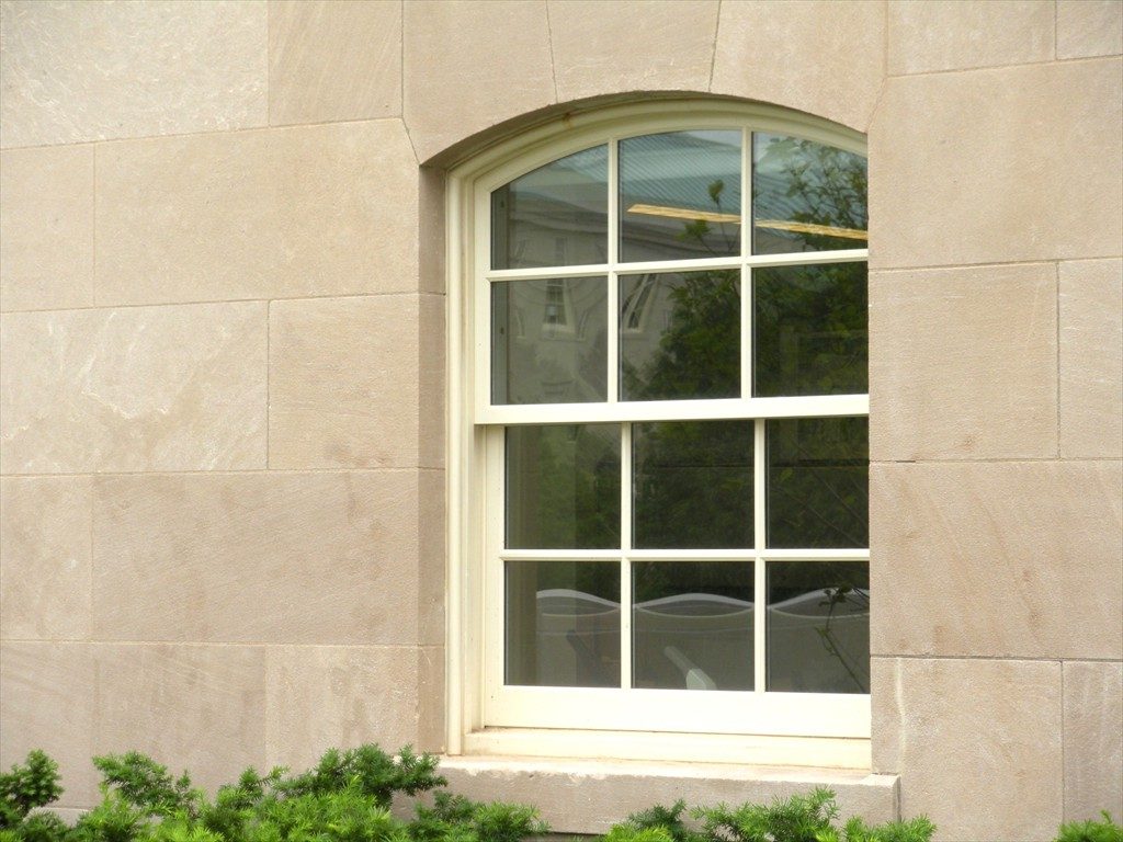 Close up of a window installed on the DC Court of Appeals building.