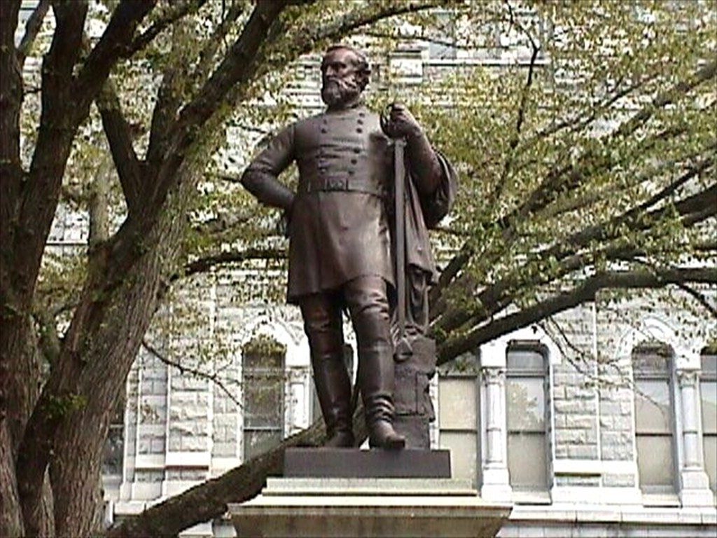 A sculpture in front of the Virginia State Capitol.