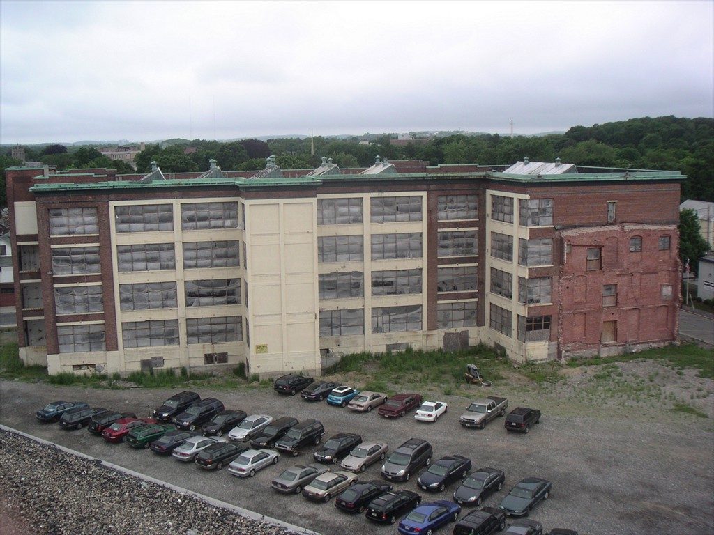 The exterior of the Framingham Manufacturing Building before renovation.