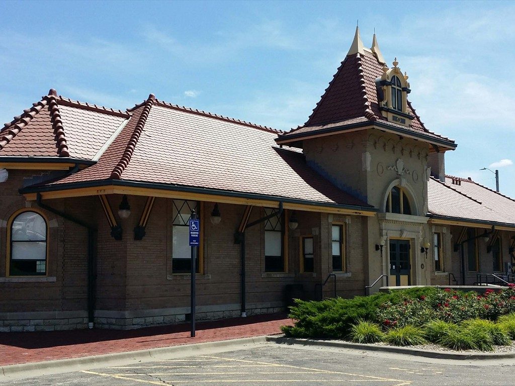 An exterior view of the Union Pacific Depot.