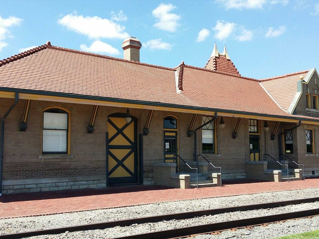 An exterior view of the Union Pacific Depot.