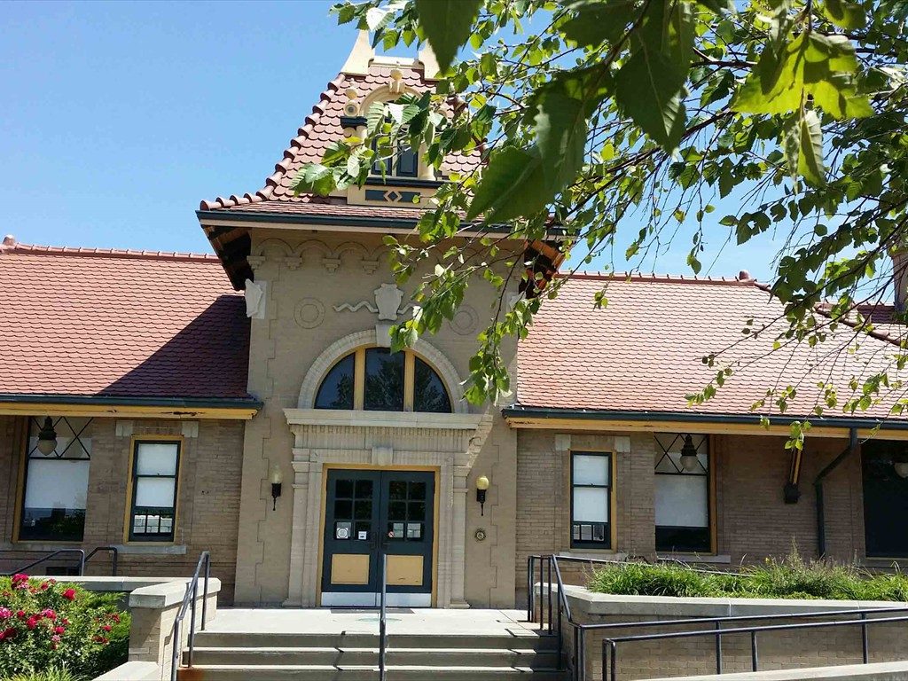 An exterior view of the Union Pacific Depot.