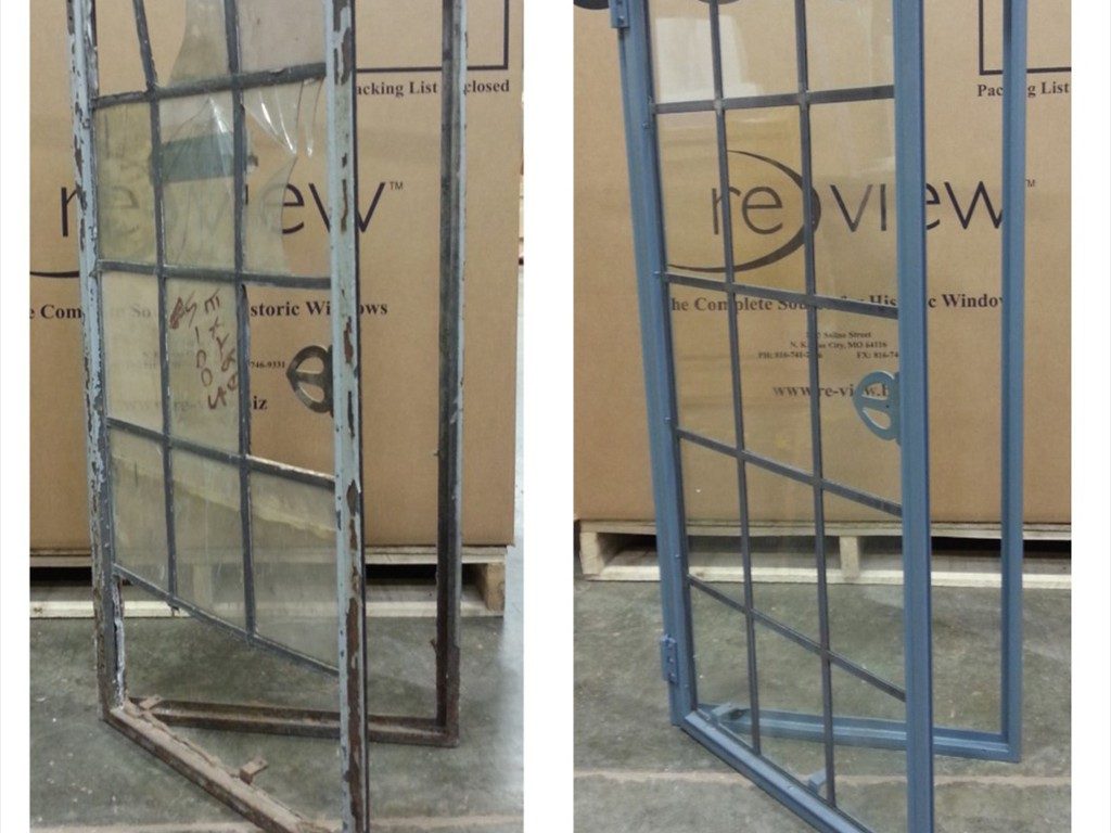 Steel windows before and after restoration.